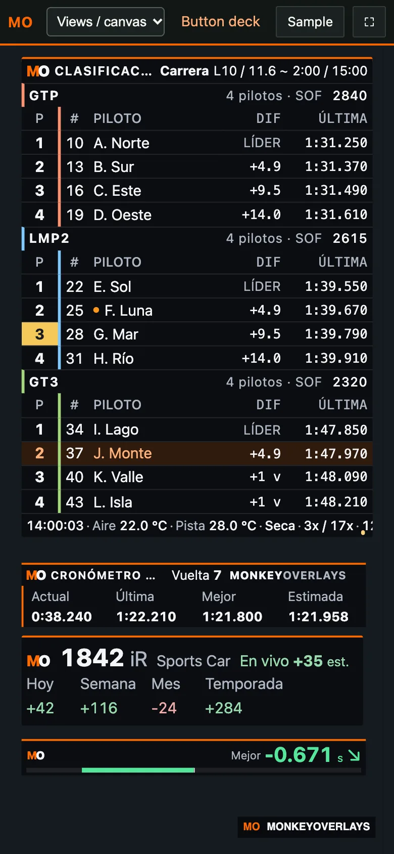Public-link canvas on a phone, with sample standings