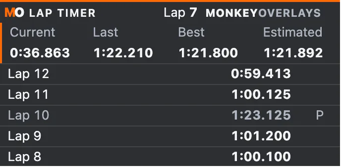 Lap timer: current, best and estimated lap