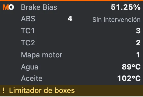 Sistemas del auto con datos de ejemplo