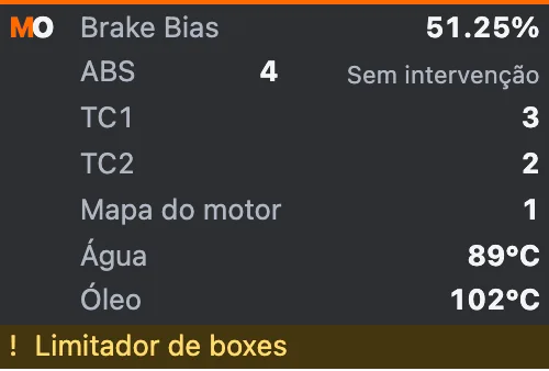 Sistemas do carro com dados de exemplo